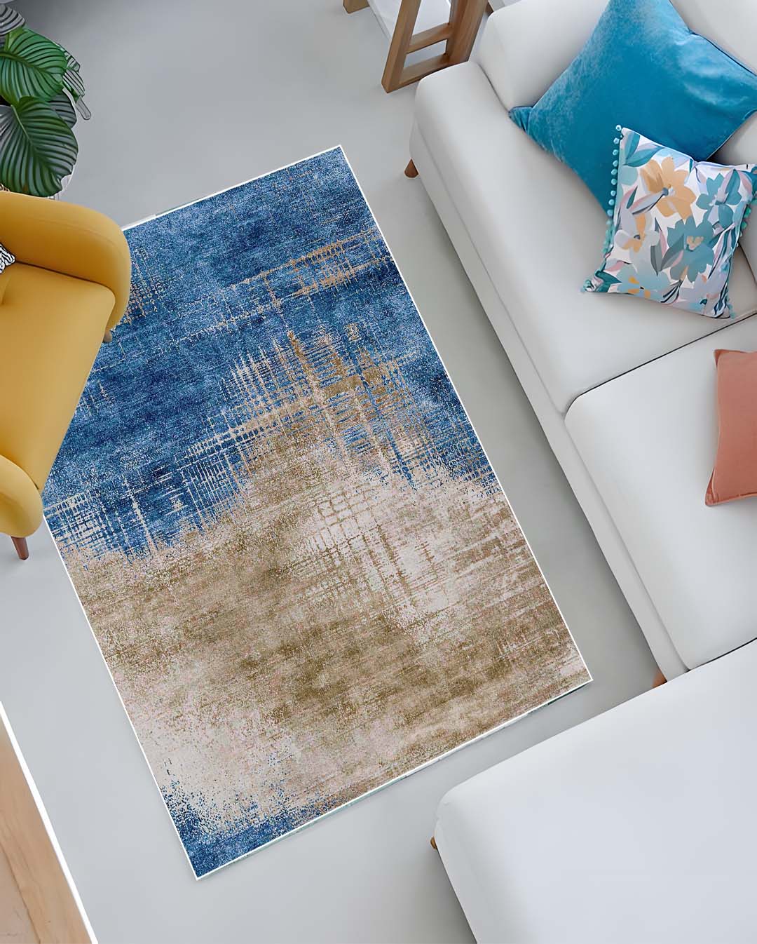 Rana fantastischer blauer und beiger moderner weicher Teppich