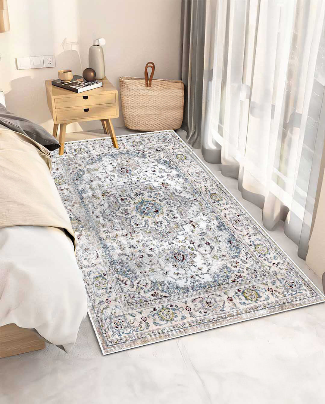 Sama vintage beige floral soft and shinny carpet