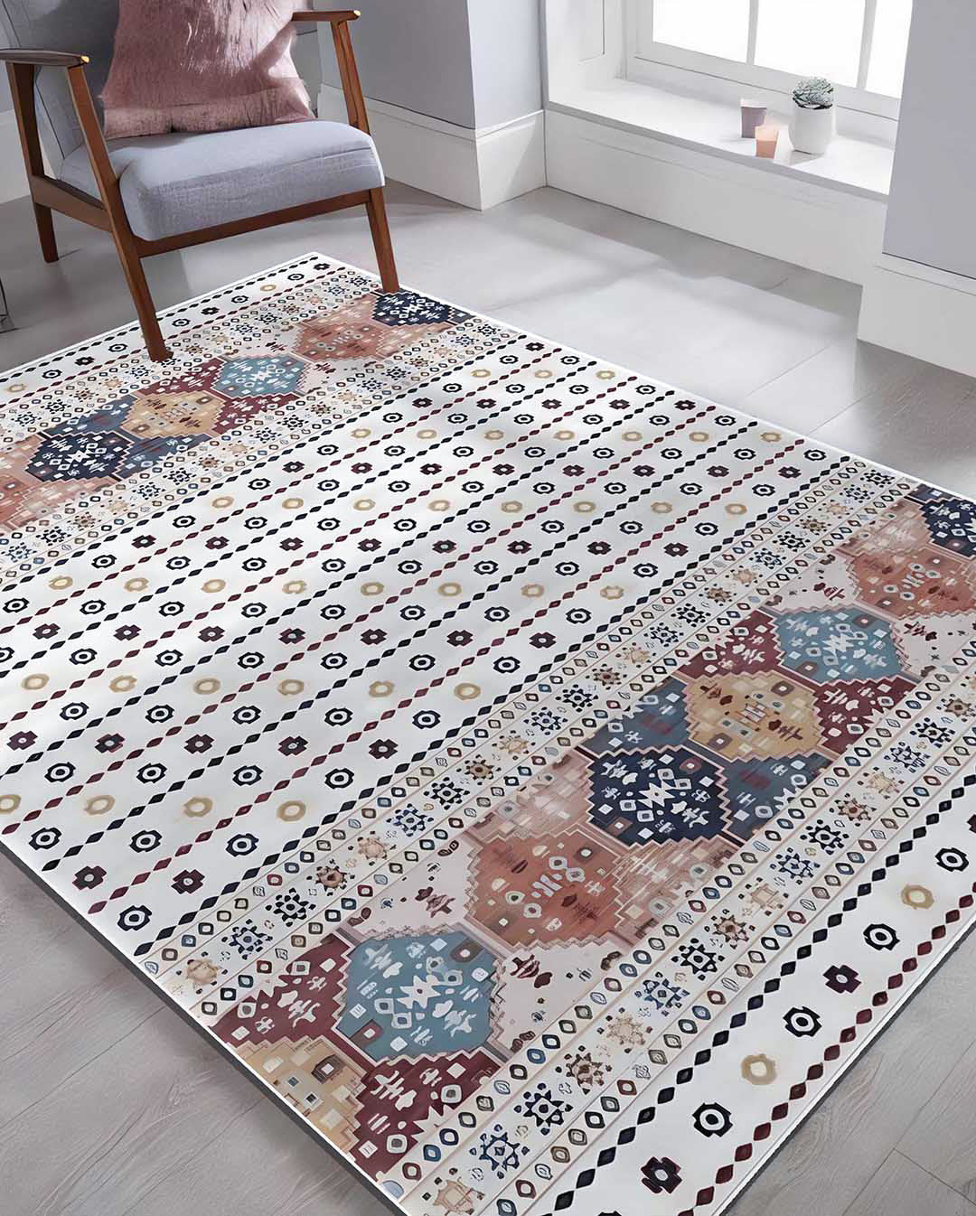 Nataly modern kilim white and colorful carpet