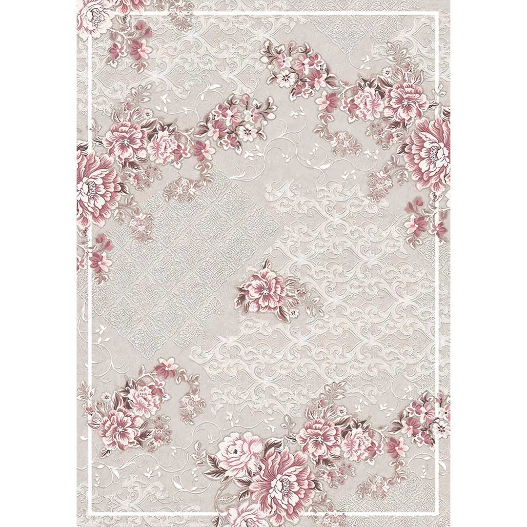 Klassischer Teppich mit Blumenmuster – Beige Rosa Teppich im romantischen Stil