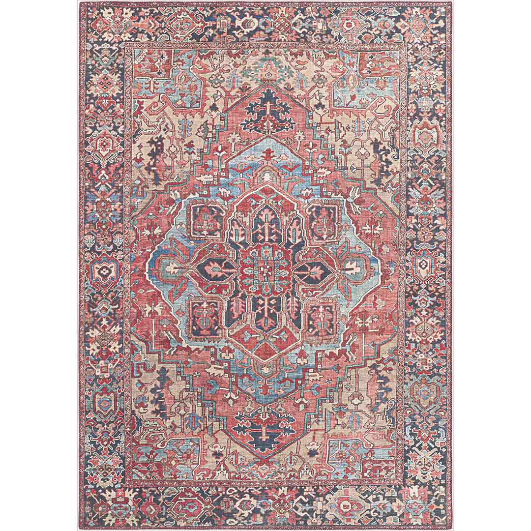 Orientteppich Rot Blau – Klassischer Vintage-Teppich mit Medaillonmuster