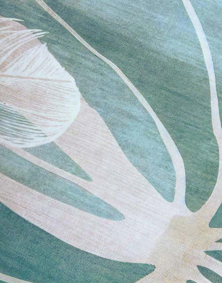 Moderner Teppich mit tropischem Blättermuster – Beige Mint für Wohnzimmer & Schlafzimmer