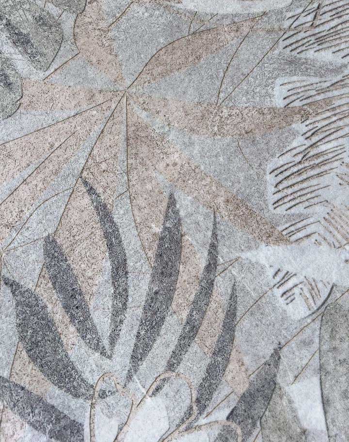 Moderner Teppich mit Blättermuster – Beige Grau Wohnzimmer Teppich