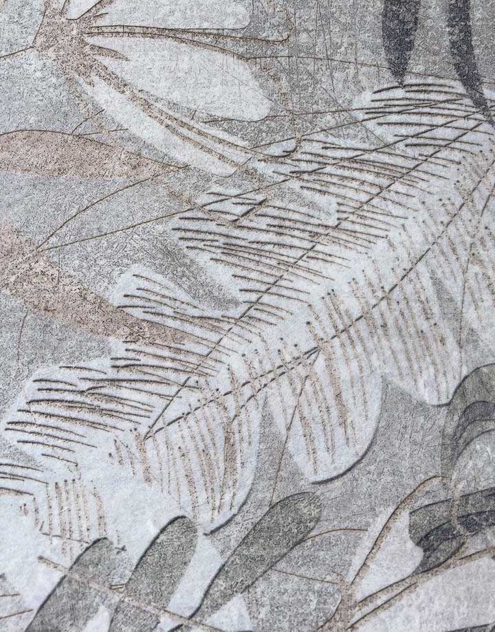 Moderner Teppich mit Blättermuster – Beige Grau Wohnzimmer Teppich