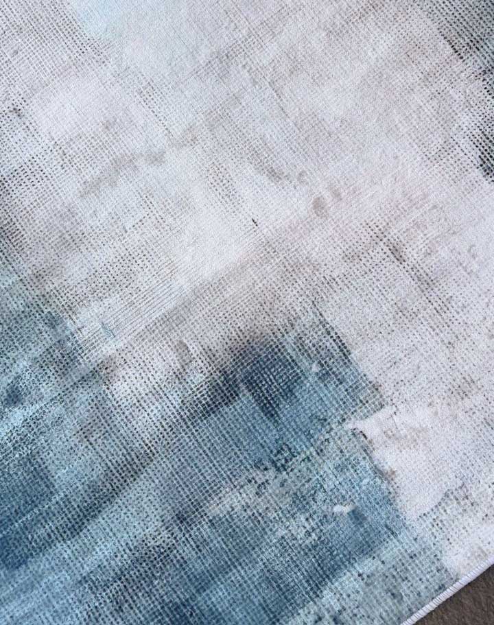Moderner Teppich Abstraktes Design Blau Grau – Künstlerischer Wohnzimmerteppich