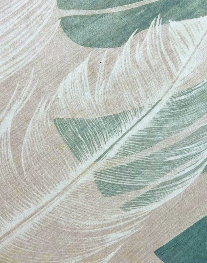 Moderner Teppich mit tropischem Blättermuster – Beige Mint für Wohnzimmer & Schlafzimmer
