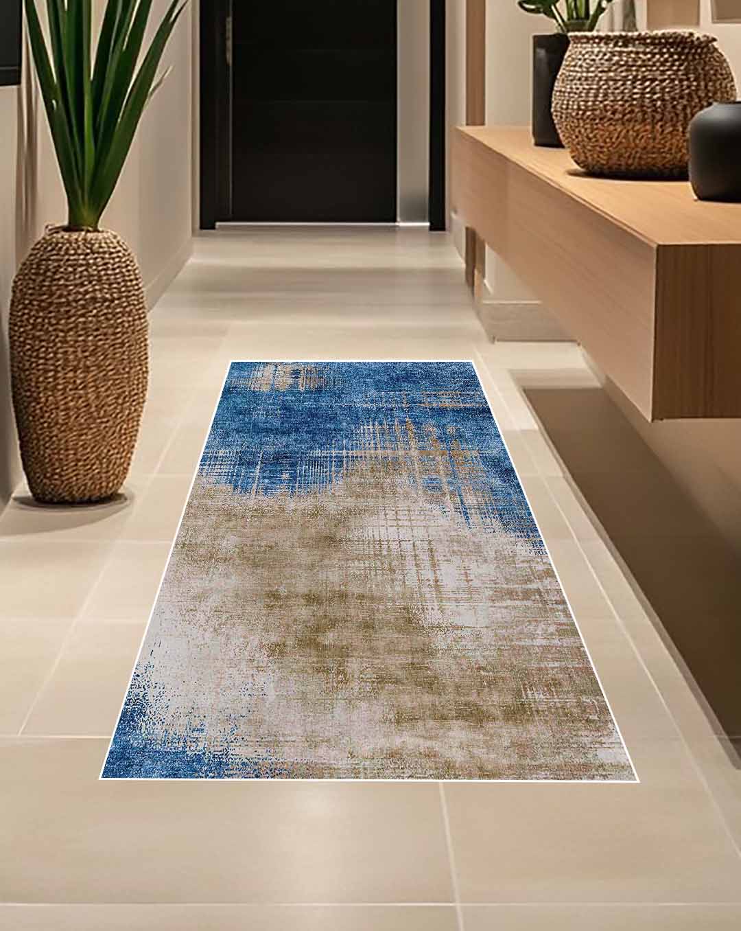 Rana fantastischer blauer und beiger moderner weicher Teppich