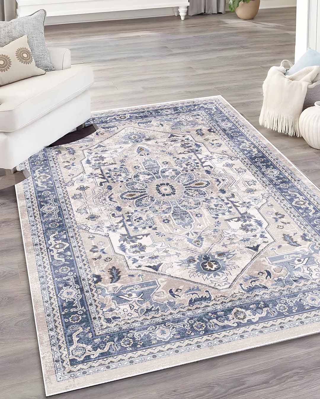 Yara Vintage Perserteppich in Beige, weich und glänzend 