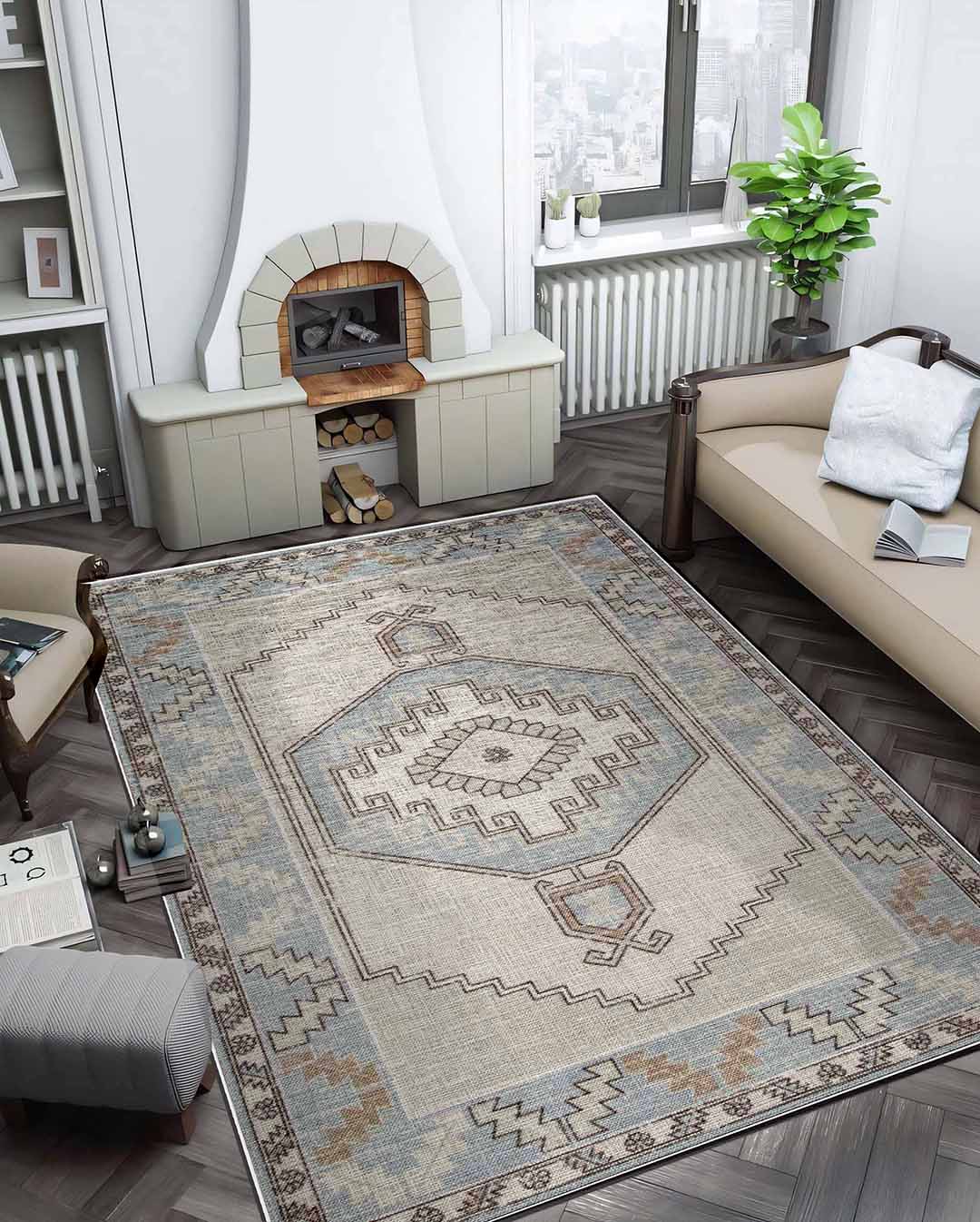 Grüner, farbenfroher, weicher und glänzender Vintage-Teppich 