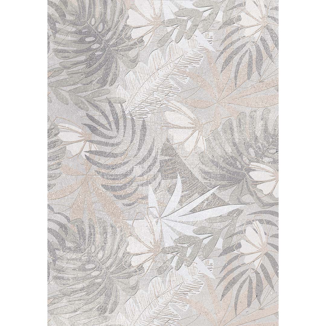 Moderner Teppich mit Blättermuster – Beige Grau Wohnzimmer Teppich