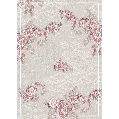 Klassischer Teppich mit Blumenmuster – Beige Rosa Teppich im romantischen Stil