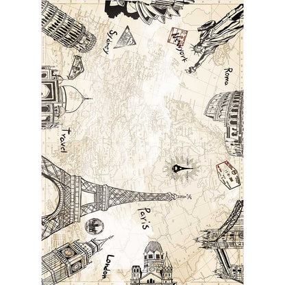Kinderteppich Weltkarte Reise – Teppich mit berühmten Sehenswürdigkeiten in Beige