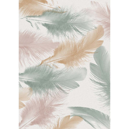 Teppich mit Federmuster Rosa Mint Beige 
