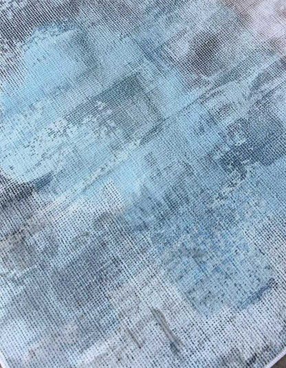Moderner Teppich Abstraktes Design Blau Grau – Künstlerischer Wohnzimmerteppich