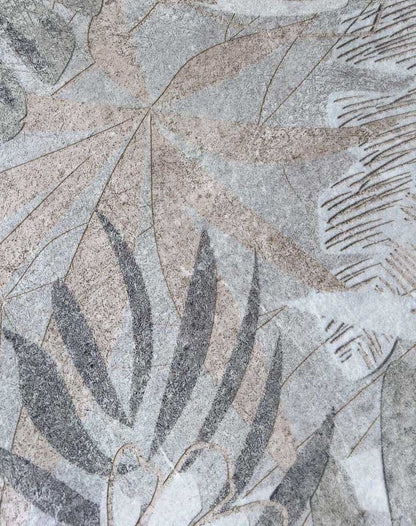 Moderner Teppich mit Blättermuster – Beige Grau Wohnzimmer Teppich