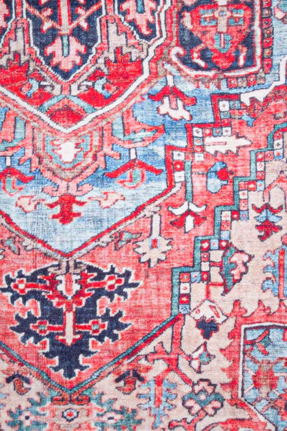 Orientteppich Rot Blau – Klassischer Vintage-Teppich mit Medaillonmuster

