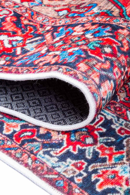 Orientteppich Rot Blau – Klassischer Vintage-Teppich mit Medaillonmuster

