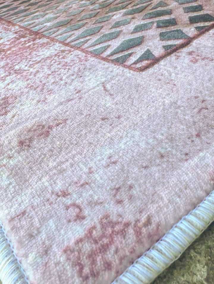 Moderner Teppich mit Rahmenmuster Rosa Grau – Eleganter Teppich für Wohnzimmer & Schlafzimmer