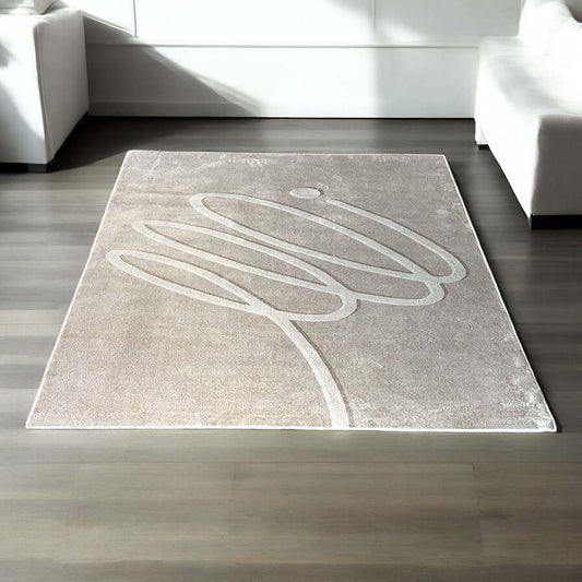 Moderner Teppich Beige mit 3D-Linien – Minimalistisches Design für Wohnzimmer & Büro