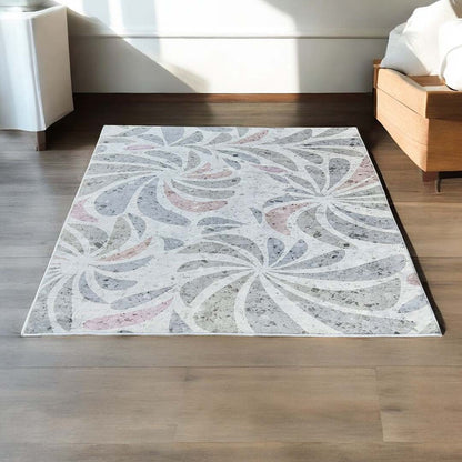 Teppich mit abstraktem Blumenmuster Beige Grau

