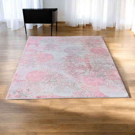 Rosa Teppich mit Ornamenten und Kreisen – Verspieltes Design für Wohnzimmer & Kinderzimmer