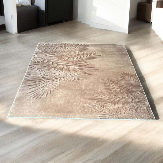 Moderner Teppich mit Palmenblatt-Muster – Beige Naturteppich für Wohnzimmer & Schlafzimmer
