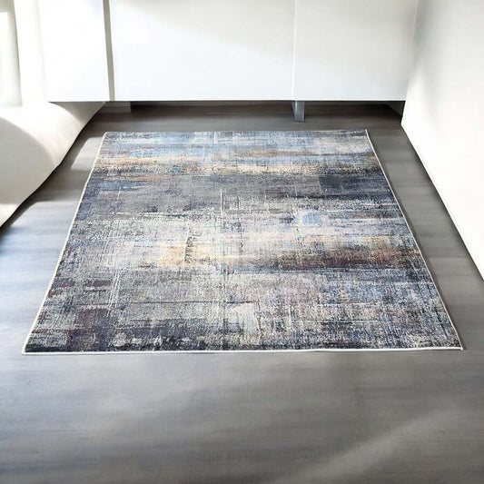 Moderner Teppich Grau Blau Braun – Abstraktes Design mit Struktur-Effekt