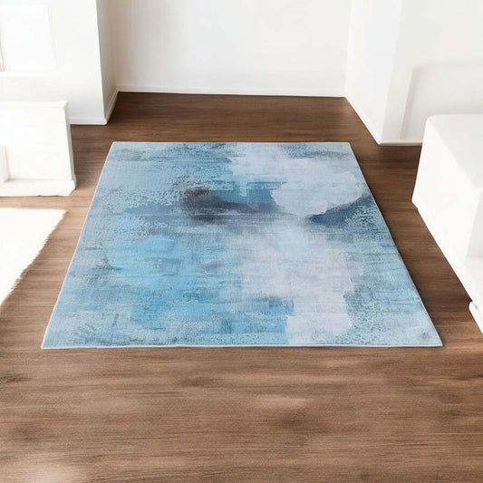 Moderner Teppich Abstraktes Design Blau Grau – Künstlerischer Wohnzimmerteppich