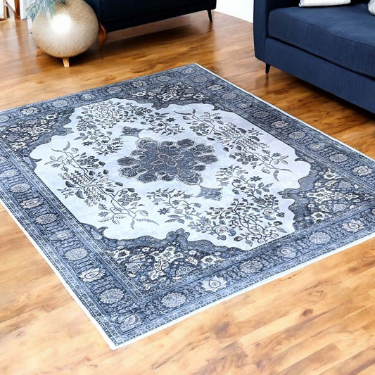 Blue Elegance – Classic Floral Pattern Rug