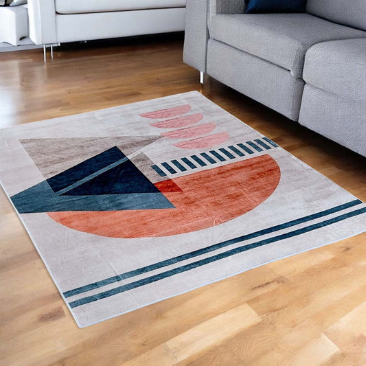 Moderner Teppich Geometrisches Muster Rosa Blau – Designerteppich im Retro-Stil