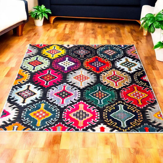 Kilim Teppich Bunt – Ethno Teppich im Boho-Stil mit traditionellen Mustern
