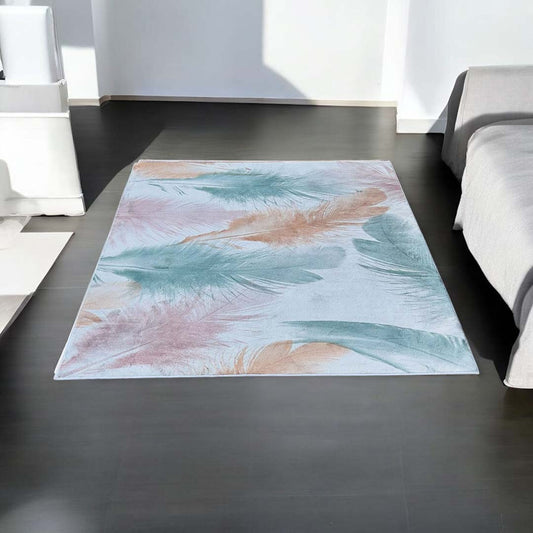 Teppich mit Federmuster Rosa Mint Beige 
