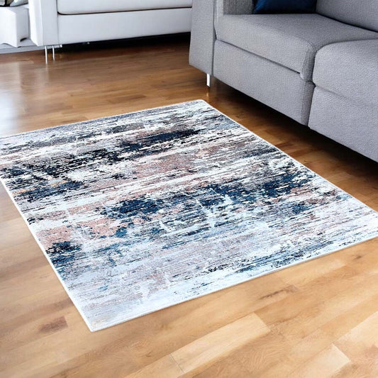 Moderner Teppich Abstraktes Muster Grau Blau – Designerteppich für Wohnzimmer & Büro
