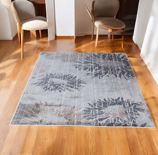 Teppich mit Blumenmuster Grau Beige – Moderner Blütenteppich für Wohnzimmer & Schlafzimmer