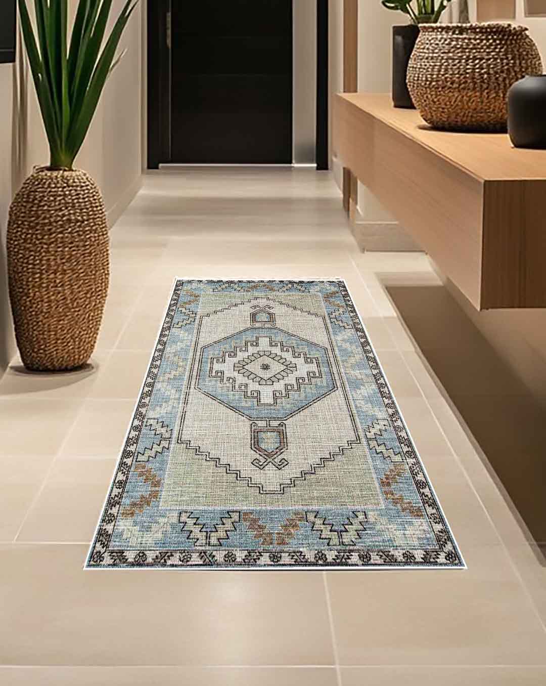 Grüner, farbenfroher, weicher und glänzender Vintage-Teppich 